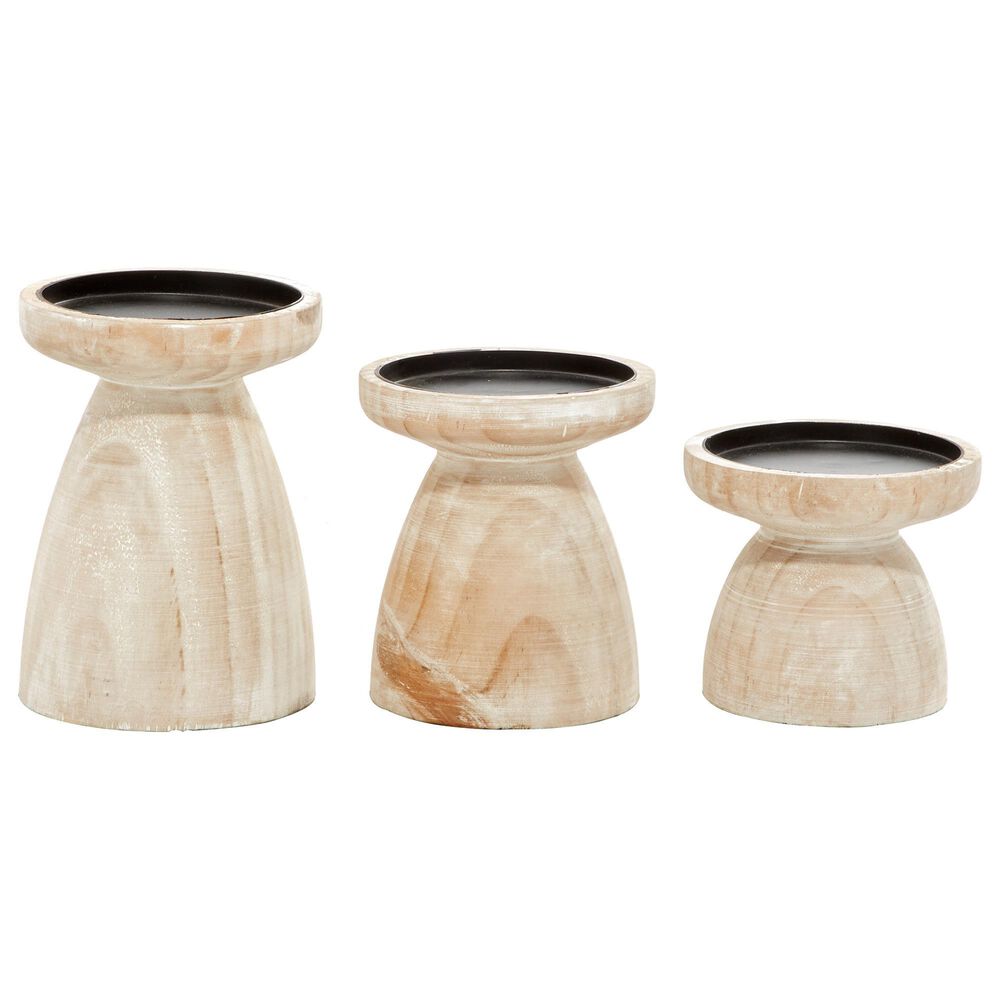 Maple and Jade 6" Coastal Candle Holder in Brown and White Washed (Set of 3), , large