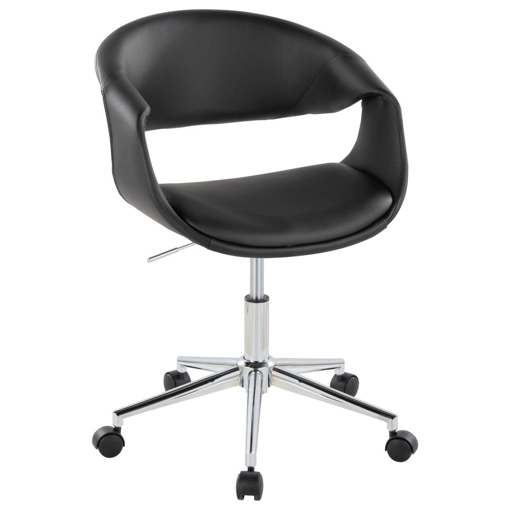 LumiSource Curvo Swivel Task Chair with Black Faux Leather Cushion in Chrome, , large