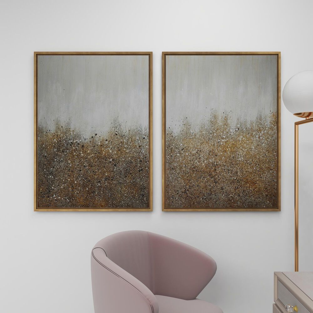 CosmoLiving by Cosmopolitan 40&quot; x 30&quot; Abstract Wall Art in White, Black, Gold and Grey &#40;Set of 2&#41;, , large