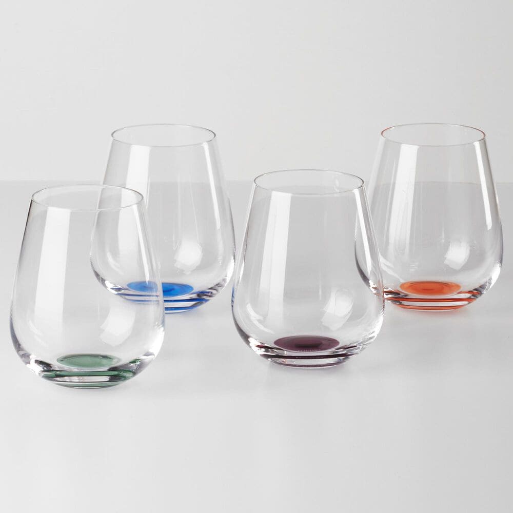 Oneida Entertain 365 Bottoms Up Stemless Wine Glasses in Clear, Purple, Blue, Green and Orange &#40;Set of 4&#41;, , large