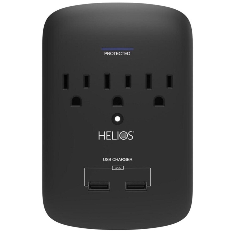 Helios Helios 3 Outlet Wall Tap Surge Protector with 2 USB Charging Ports, , large