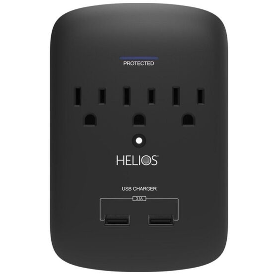 MetraAV Helios 3 Outlet Wall Tap Surge Protector with 2 USB Charging Ports