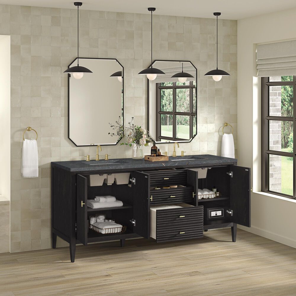 James Martin Vanities Myrrin 72&quot; Double Vanity Carbon Oak with 3 cm Parisien Bleu Quartz Top, , large