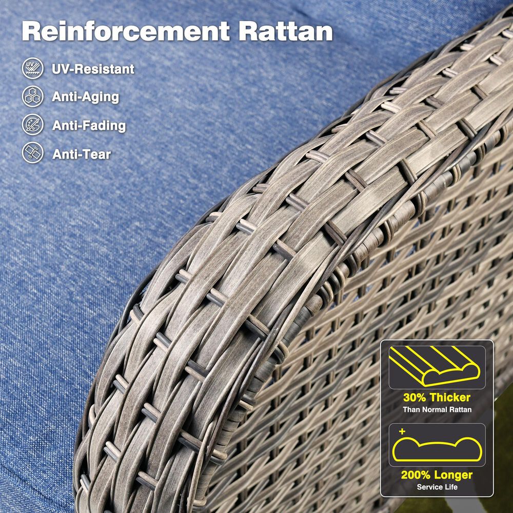 HOMLUX 3-Piece 72" Patio Sofa and Ottoman Set in Denim Blue, , large