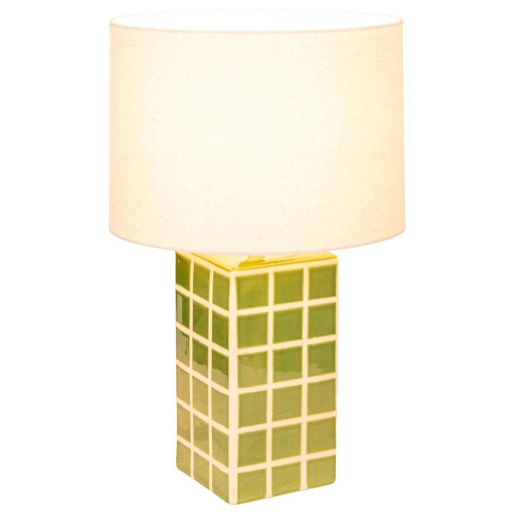 Creative Coop Zara Stoneware Table Lamp in Green and White, , large