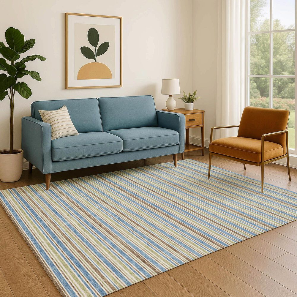 Dalyn Rug Company Soft Essentials Striped Blue 3' x 5' Indoor/Outdoor Area Rug, , large
