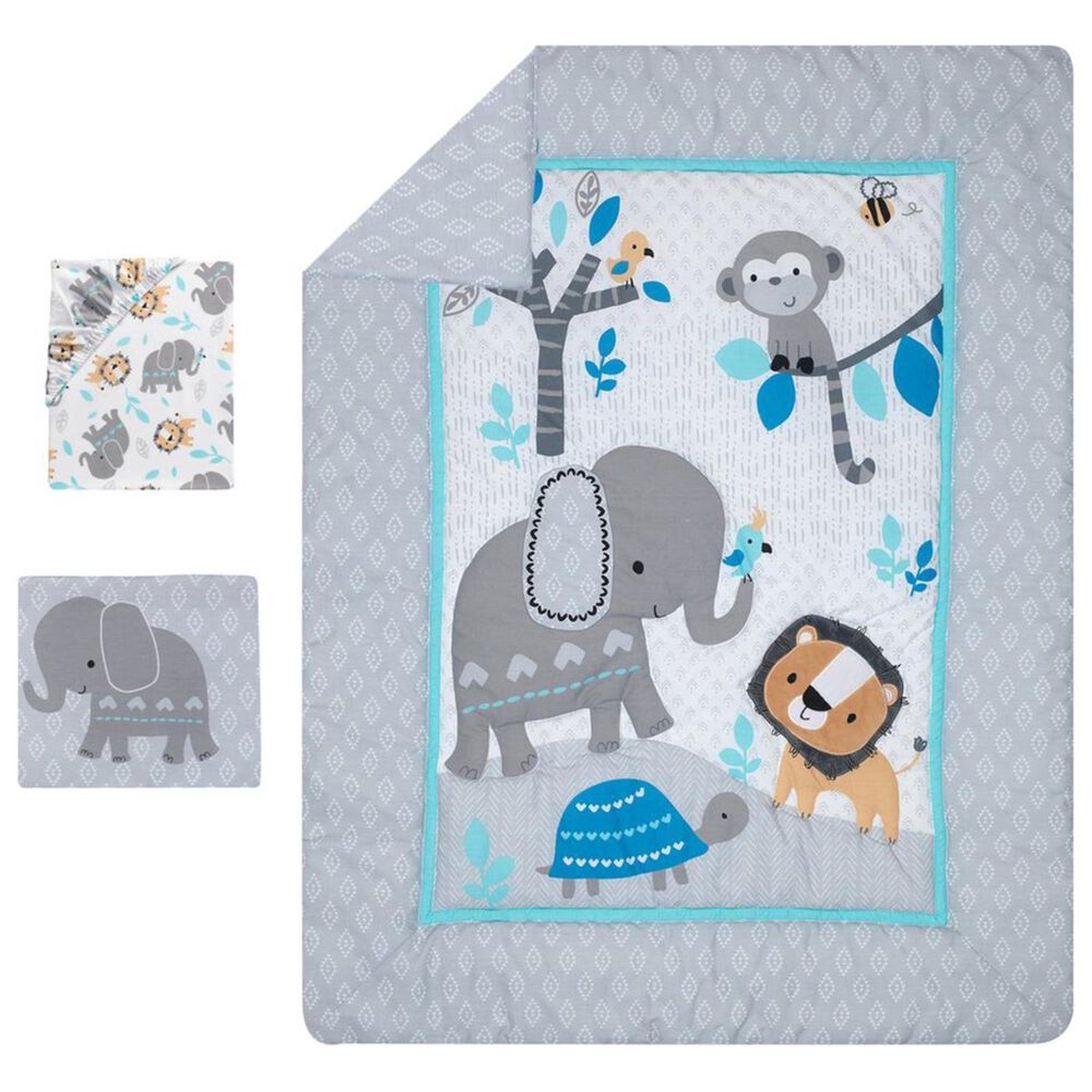 Lambs and Ivy Jungle Fun 3Piece Bedding Set in Gray, Blue and White