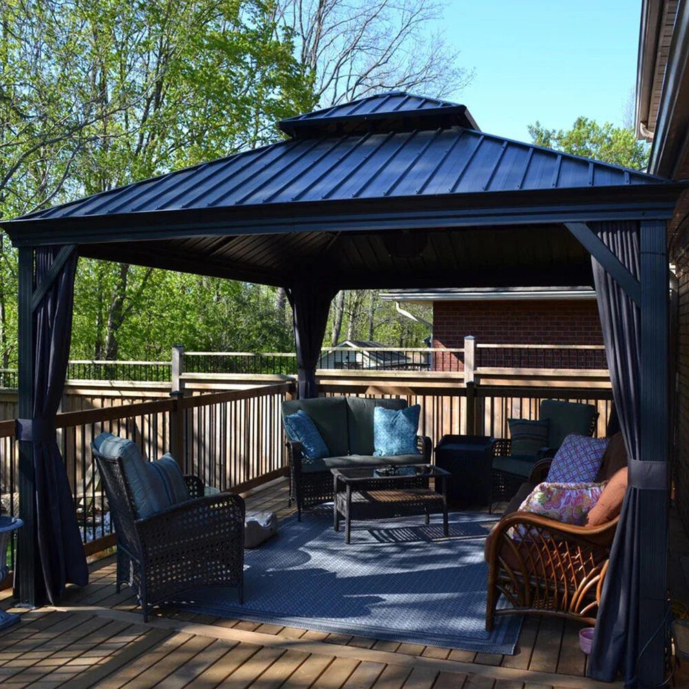 HOMLUX 15-ft x 13-ft Permanent Gazebo in Gray  with Hardtop Roof (Screen Included), , large