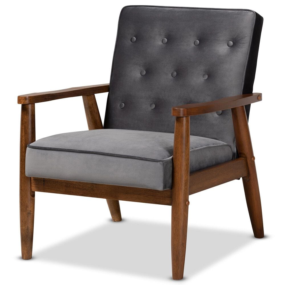 Baxton Studio Sorrento Arm Chair in Grey, , large