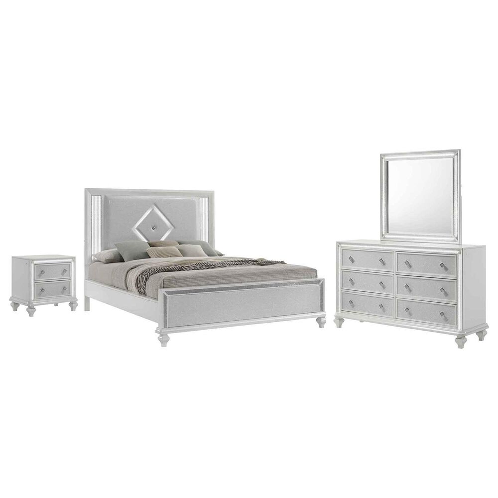 New Heritage Design Stardust 4-Piece Queen Bedroom Set in White and Silver, , large