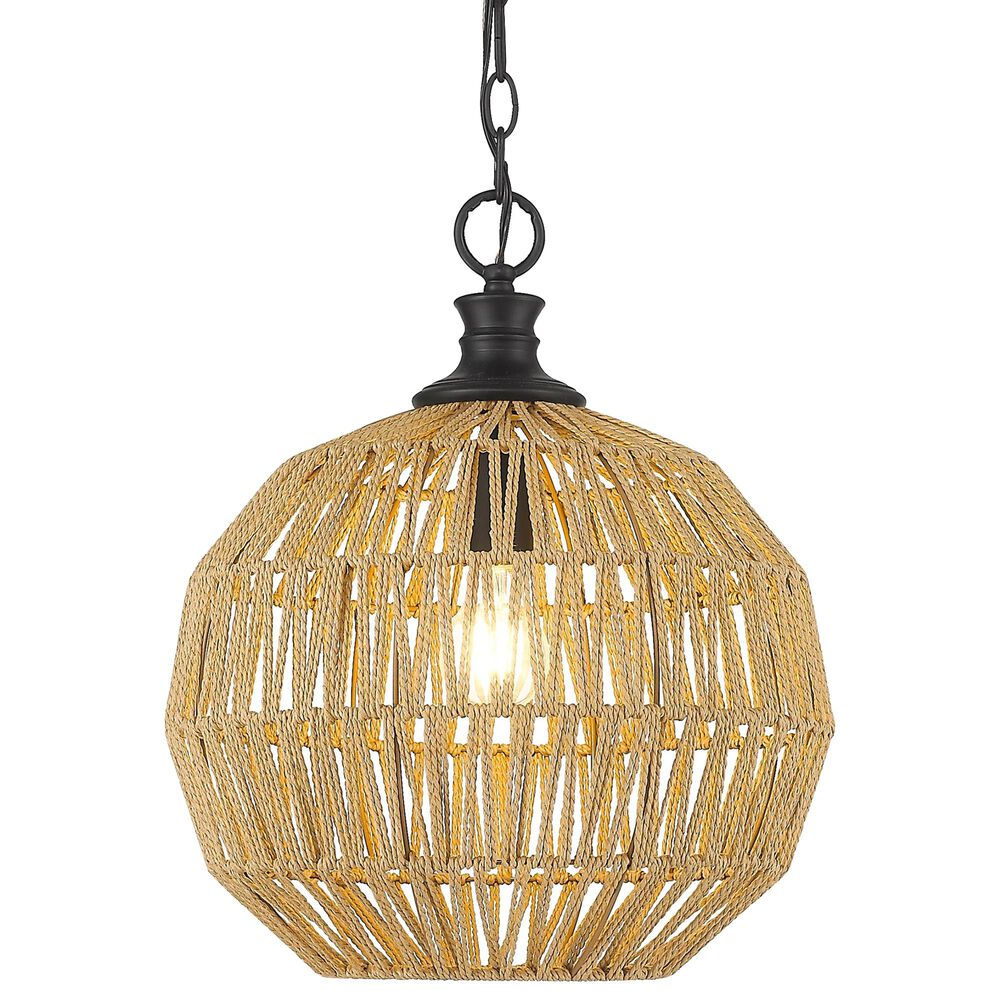 Golden Lighting Florence Mini Pendant with Natural Rope in Matte Black, , large