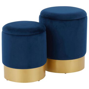 Lumisource Marla 2-Piece Nesting Ottoman Set in Blue Velvet and Gold, , large
