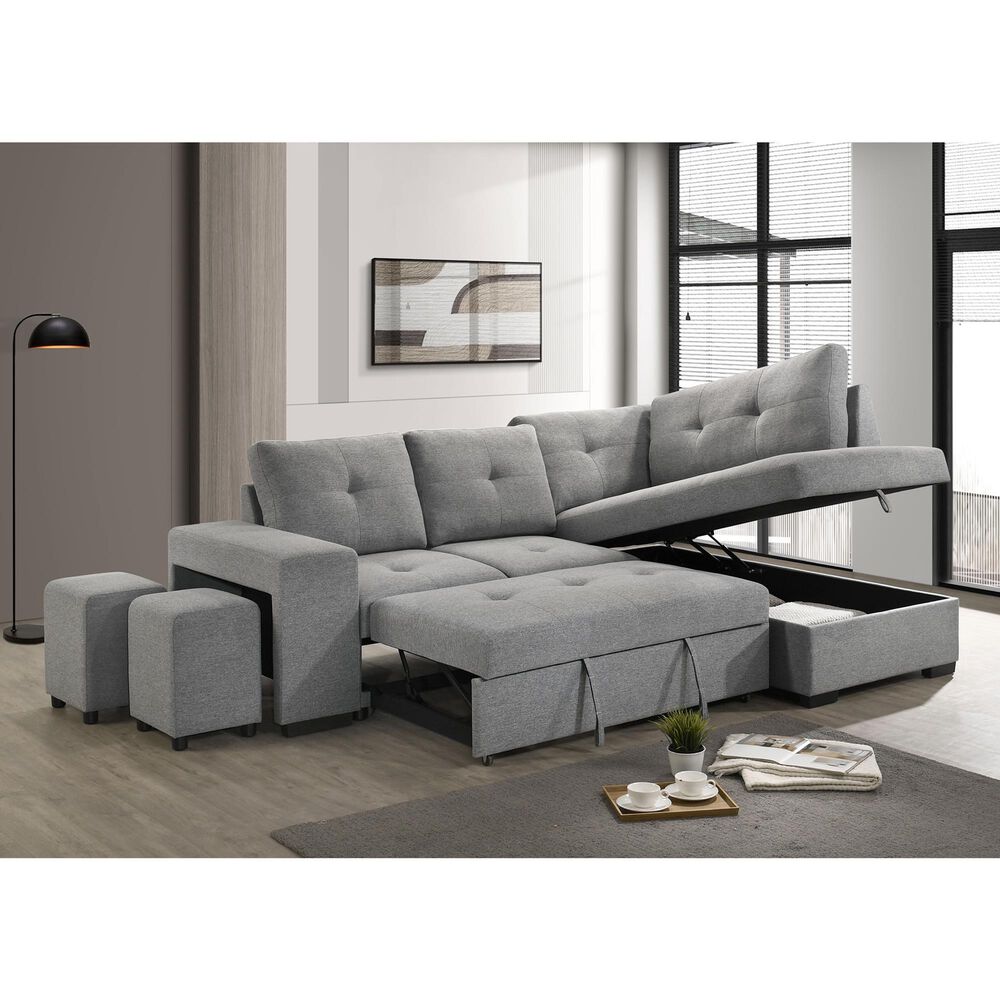 Coaster Roanne Fabric Upholstered Sleeper Sectional Sofa Grey, , large