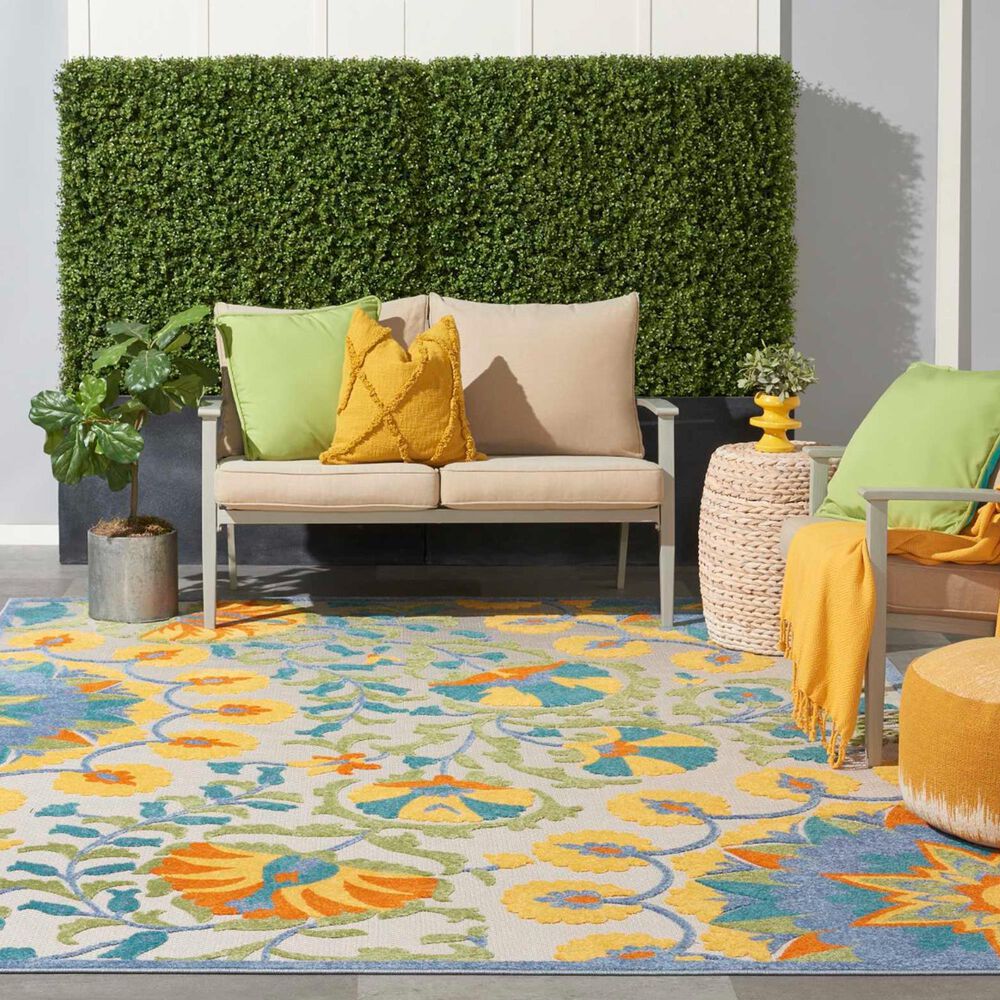 Nourison Aloha 12&#39; x 15&#39; Blue, Yellow, Orange, Green and White Indoor/Outdoor Area Rug, , large