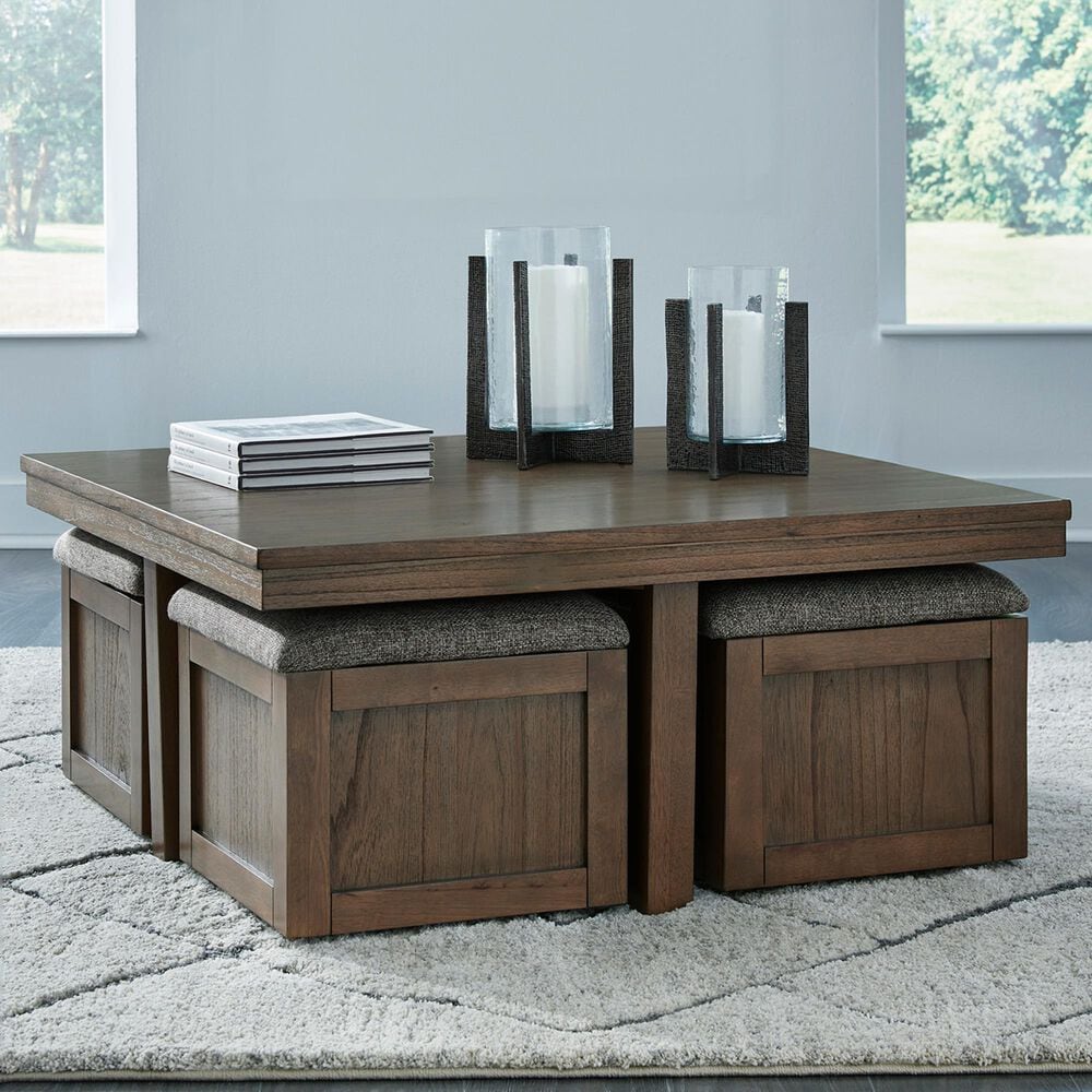 Ashley Cocktail Table with 4 Stools in Brown, , large