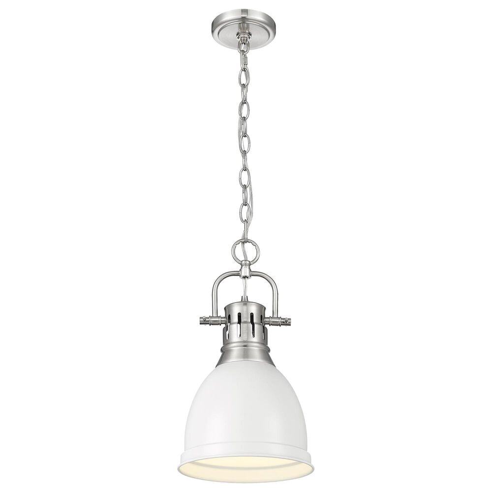 Golden Lighting Duncan 1-Light Small Pendant with Chain and Matte White Shade in Pewter, , large