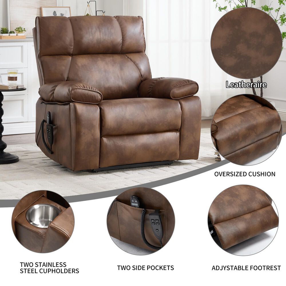 Hearth and Haven Large Power Lift Recliner in Brown, , large