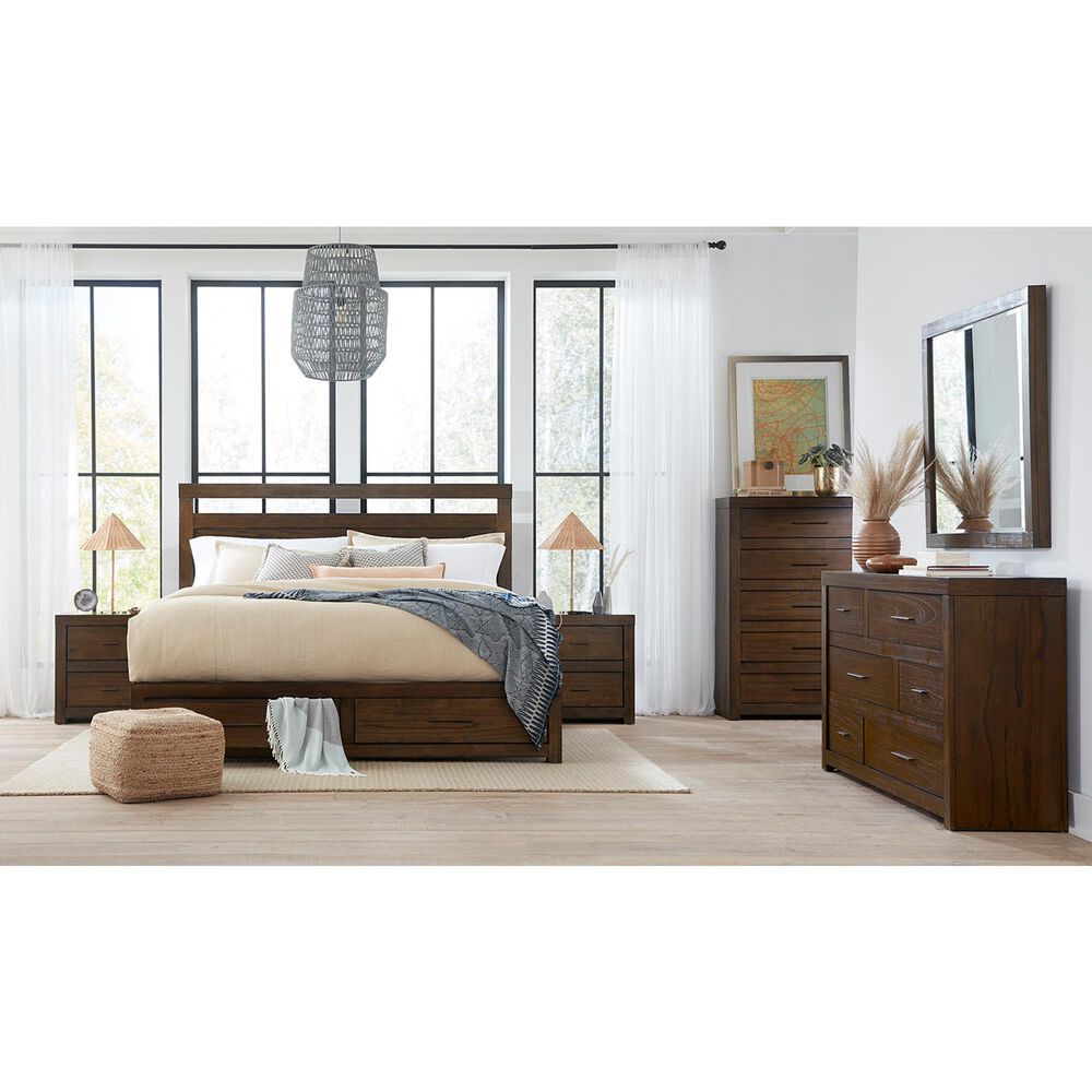Riva Ridge Modern Loft 4 Piece King Storage Panel Bedroom Set in Brownstone, , large
