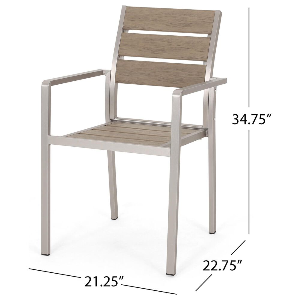 Hearth and Haven Outdoor Dining Chair with Faux Wood Seat in Natural and Silver &#40;Set of 2&#41;, , large