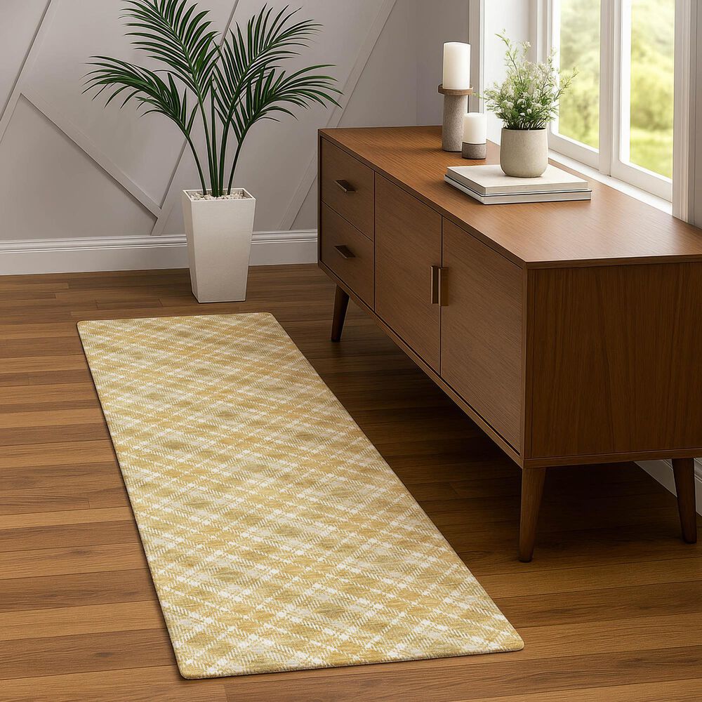 Dalyn Rug Company Soft Essentials Plaid Gold 2'3" x 7'6" Indoor/Outdoor Runner, , large