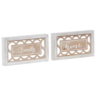 Maple and Jade 7" x 12" "Family" Sign Wall Decor in Beige and White (Set of 2), , large