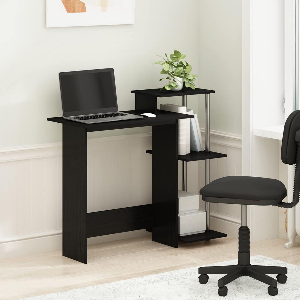 HOMLUX 40" Computer Desk with Open Side Shelves in Americano and Stainless Steel, , large