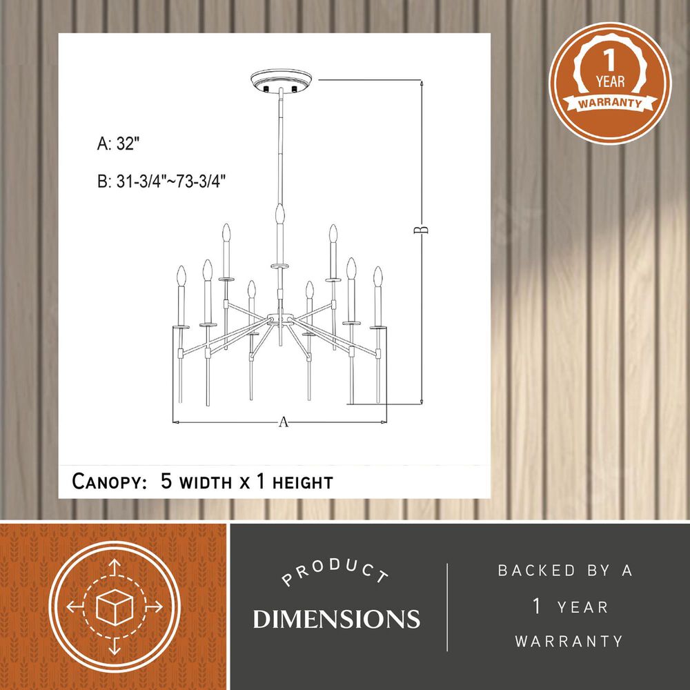 Vaxcel Kedzie 9-Light Chandelier in Natural Brass, , large