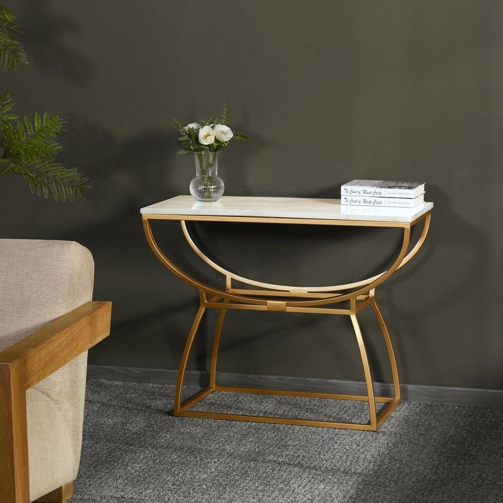 Stylecraft Lamps Inc Loren Console Table in Gold and White, , large