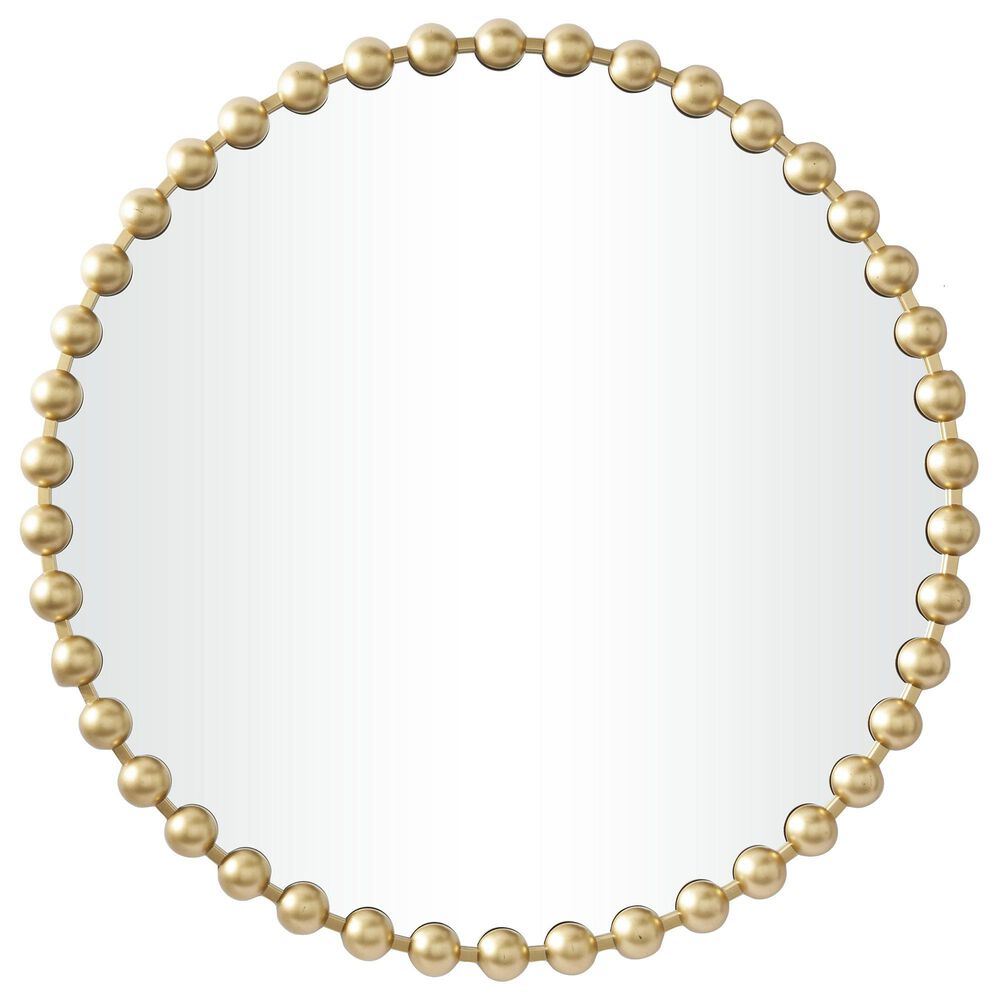 Maple and Jade 36" Round Metal Wall Mirror with Beaded Detailing in Satin Gold, , large
