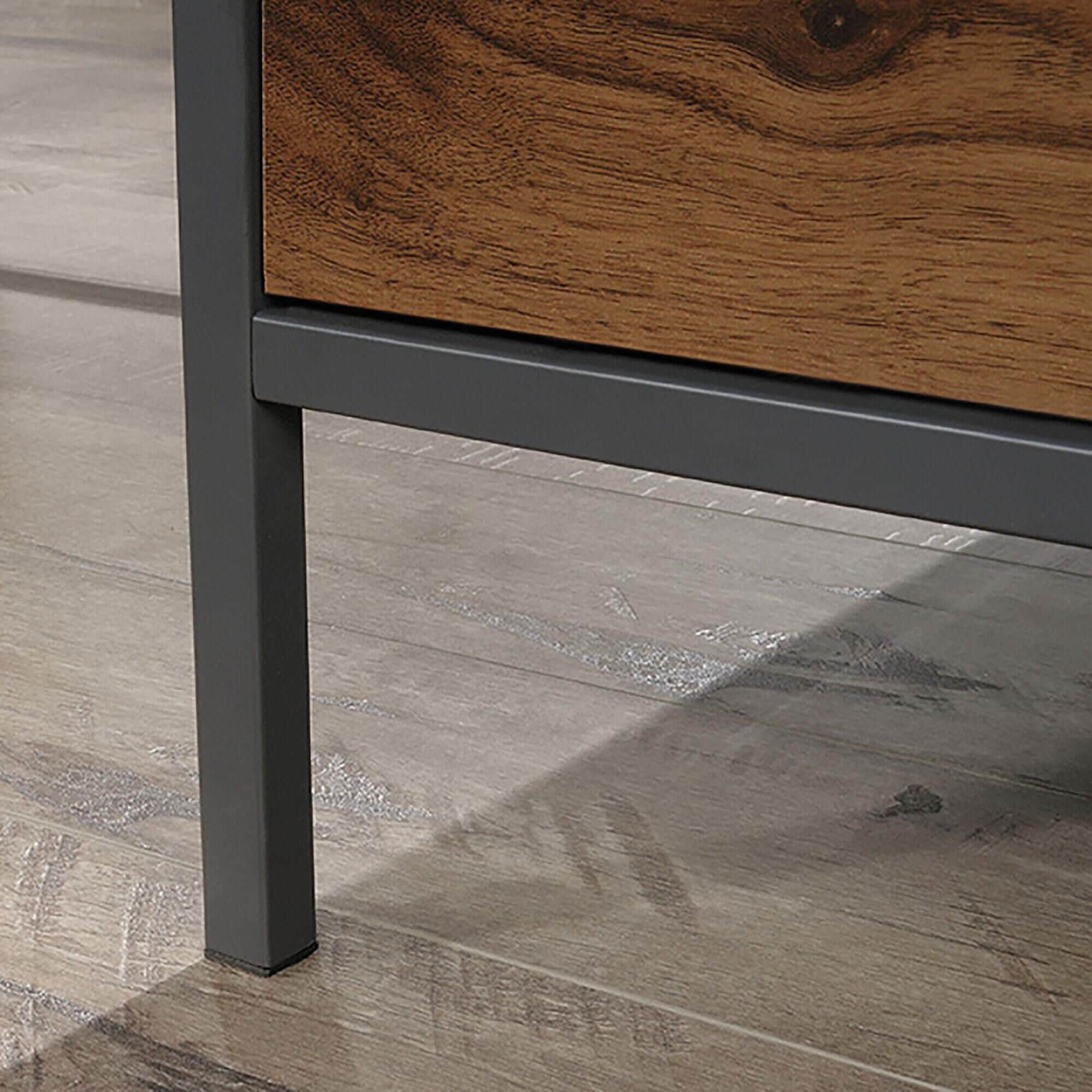Sauder Nova Loft L Shaped Desk in Grand Walnut and Black NFM