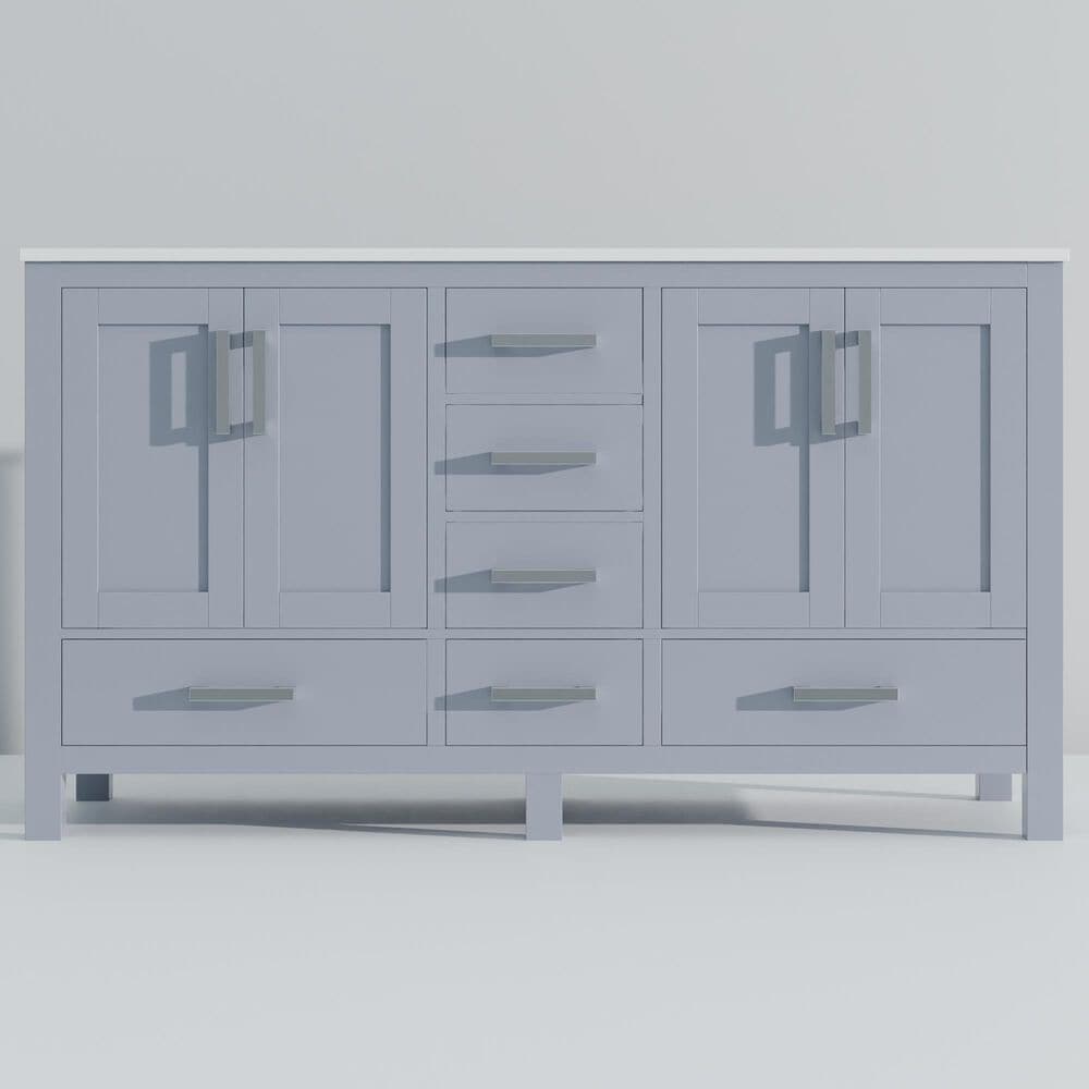 Lexora Home Jacques 60&quot; Double Bathroom Vanity in Dark Grey with 2 cm White Quartz Top and Rectangular Sinks, , large