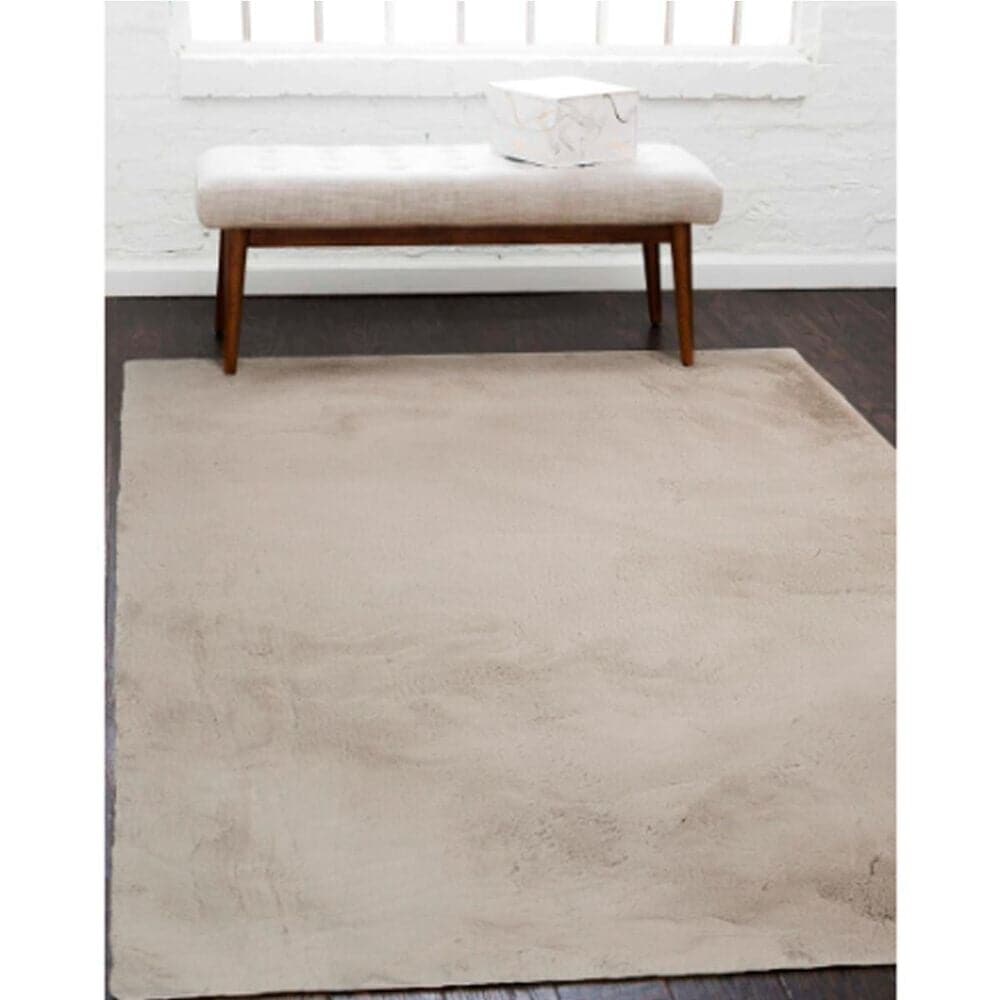 Linon Maven Faux Rabbit 5" x 7" Pale Grey Area Rug, , large