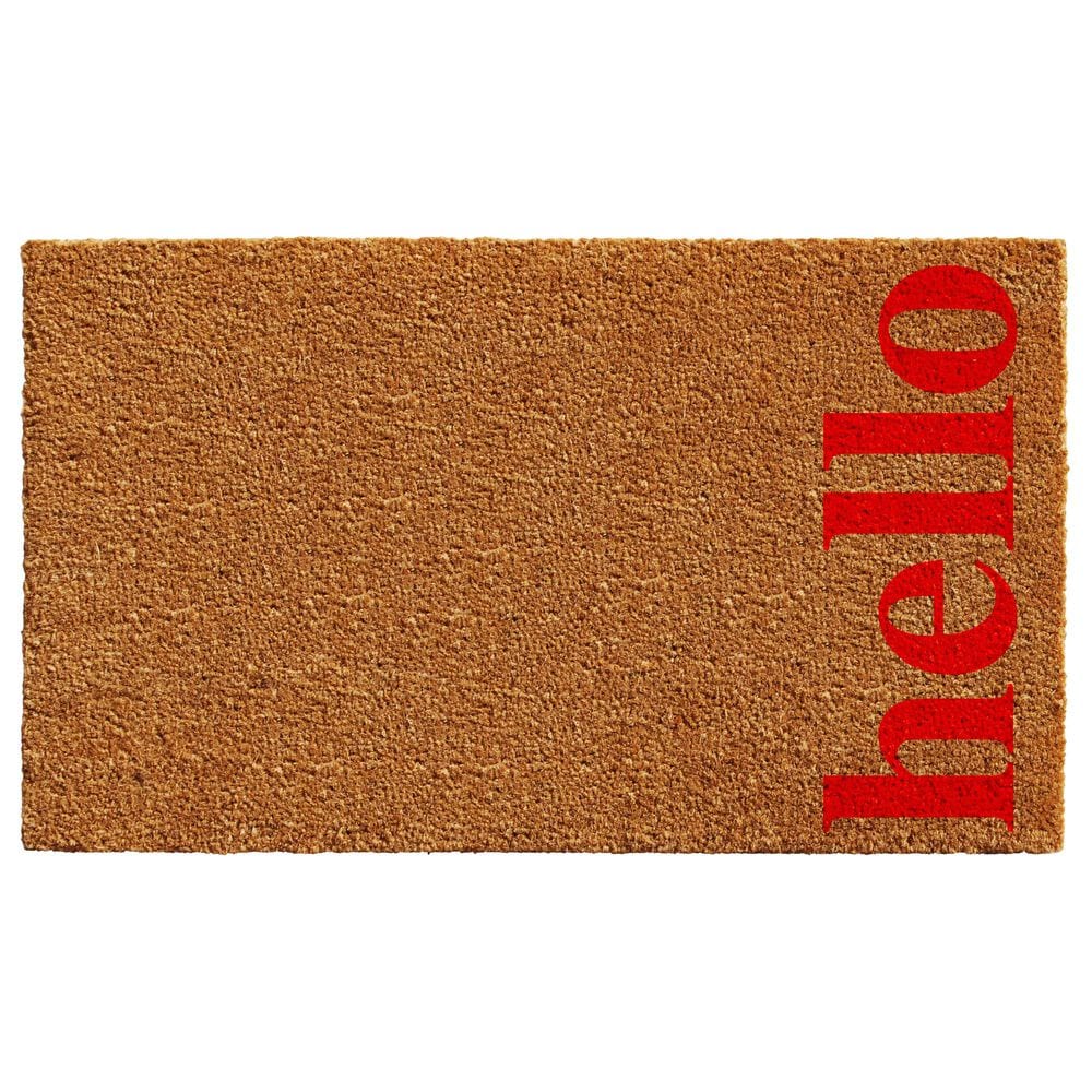 Callaway Vertical Hello  2" x 3" Natural and Red Door Mat, , large