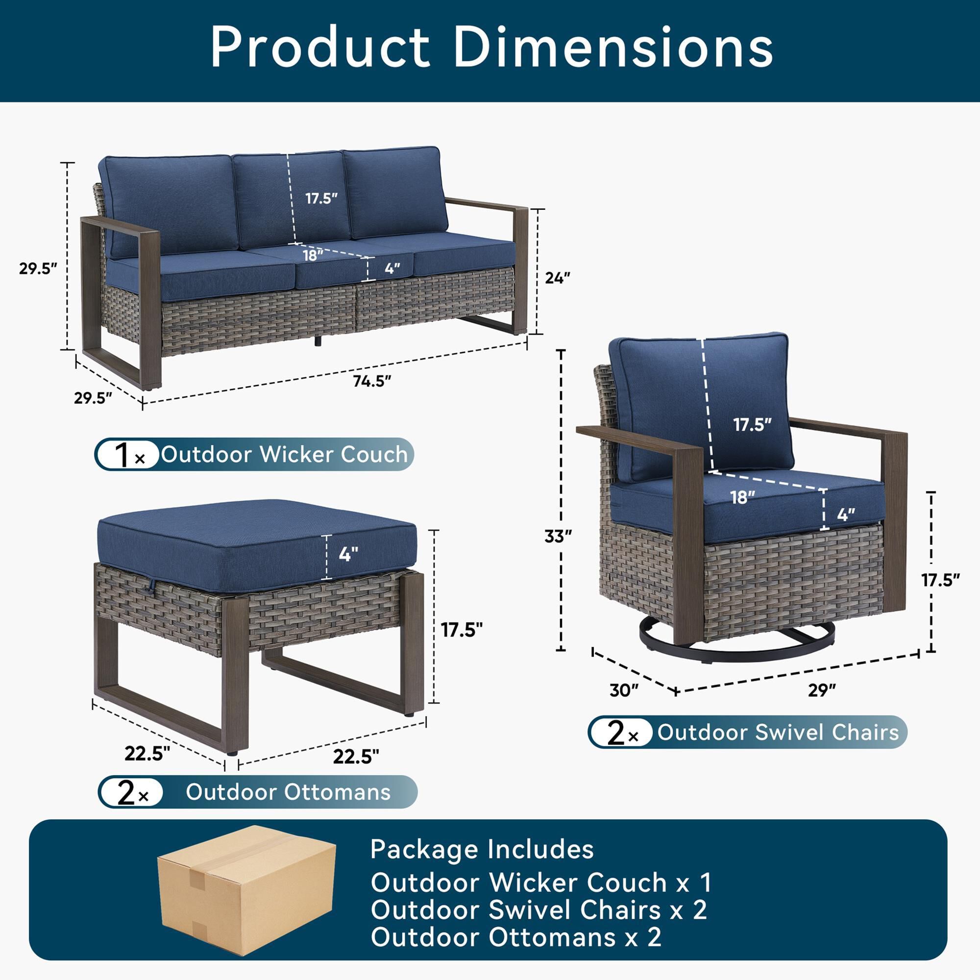 Sunwell Garden 5-Piece Patio Conversation Set in Navy