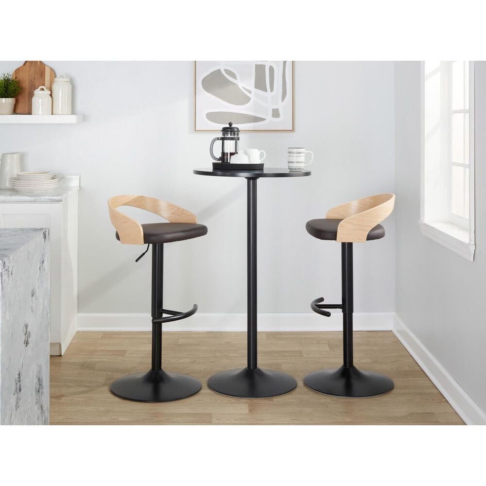 LumiSource Grotto Swivel Barstool with Brown Faux Leather Upholstery in Black and Natural (Set of 2), , large