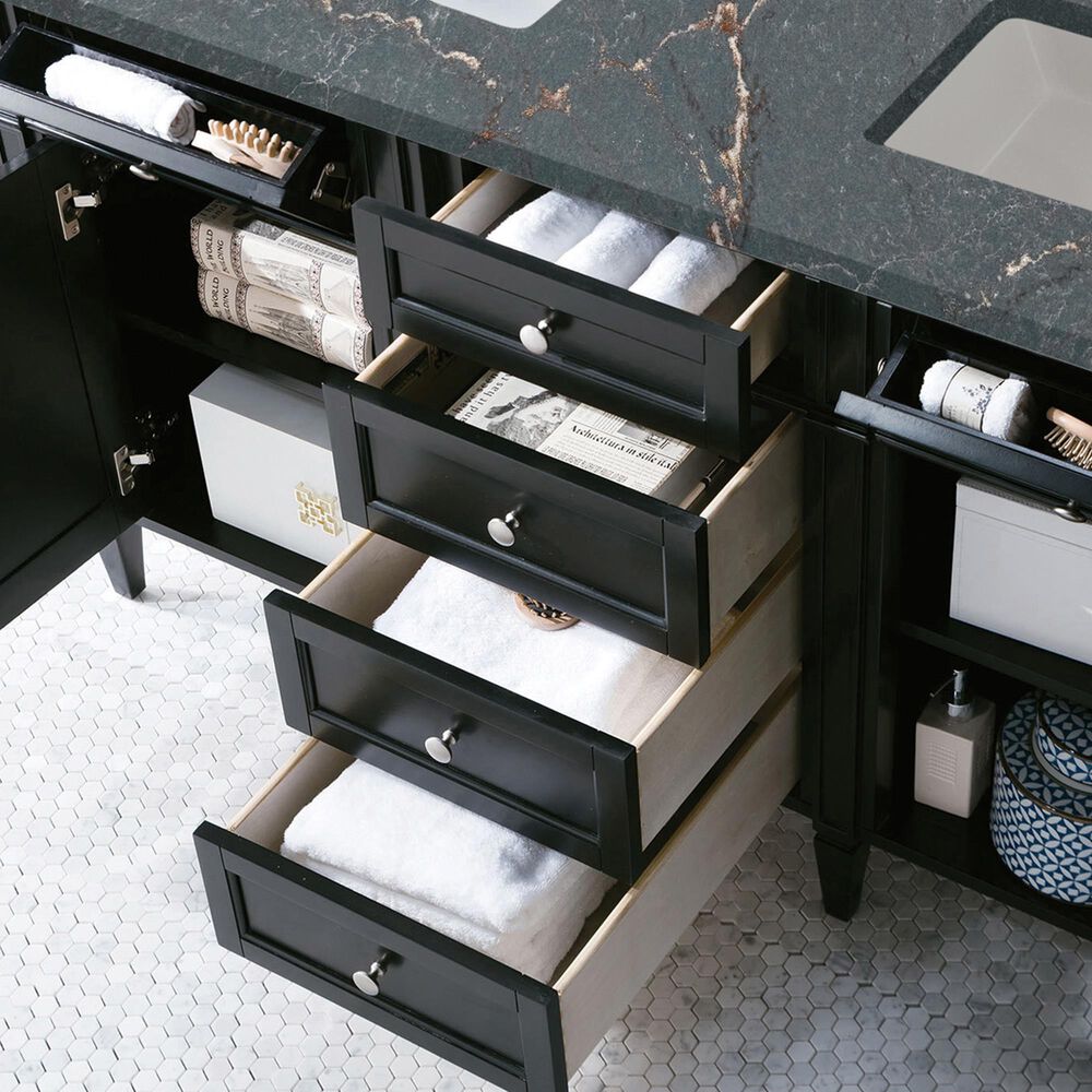James Martin Vanities Brittany 60&quot; Double Bathroom Vanity in Black Onyx with 3 cm Parisien Bleu Quartz Top and Rectangular Sinks, , large