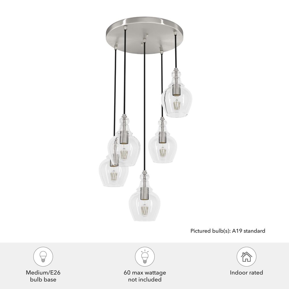 Hunter Maple Park 5-Light Cluster in Brushed Nickel, , large