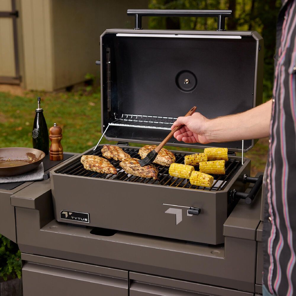 Tytus Emberwood Grill and Prep Cart with Charcoal Tabletop Grill in Gunmetal Gray, , large