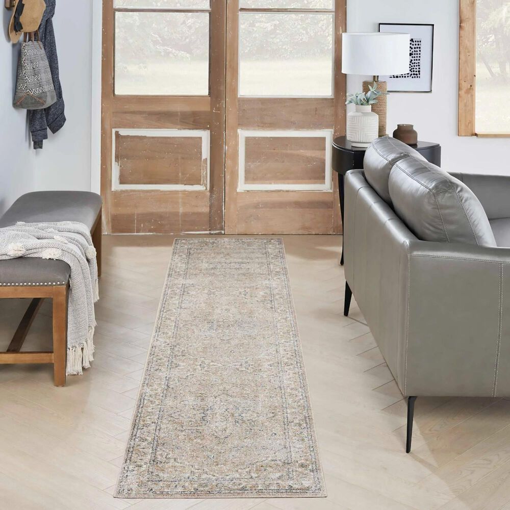 Nourison Astra Machine Washable 2&#39;2&quot; x 8&#39; Beige Runner, , large