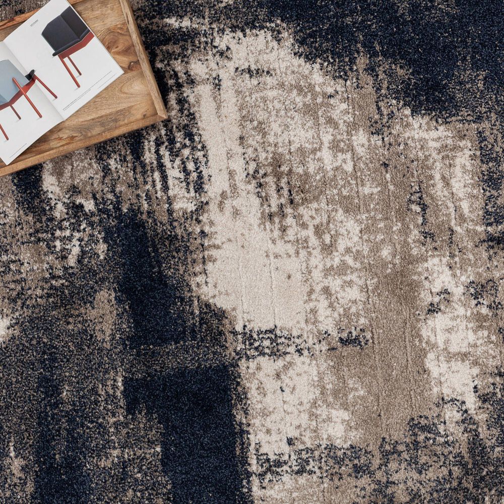 Central Oriental Tulsa Brunsville 7&#39;10&quot; x 9&#39;10&quot; White Sand and Blue Navy Area Rug, , large