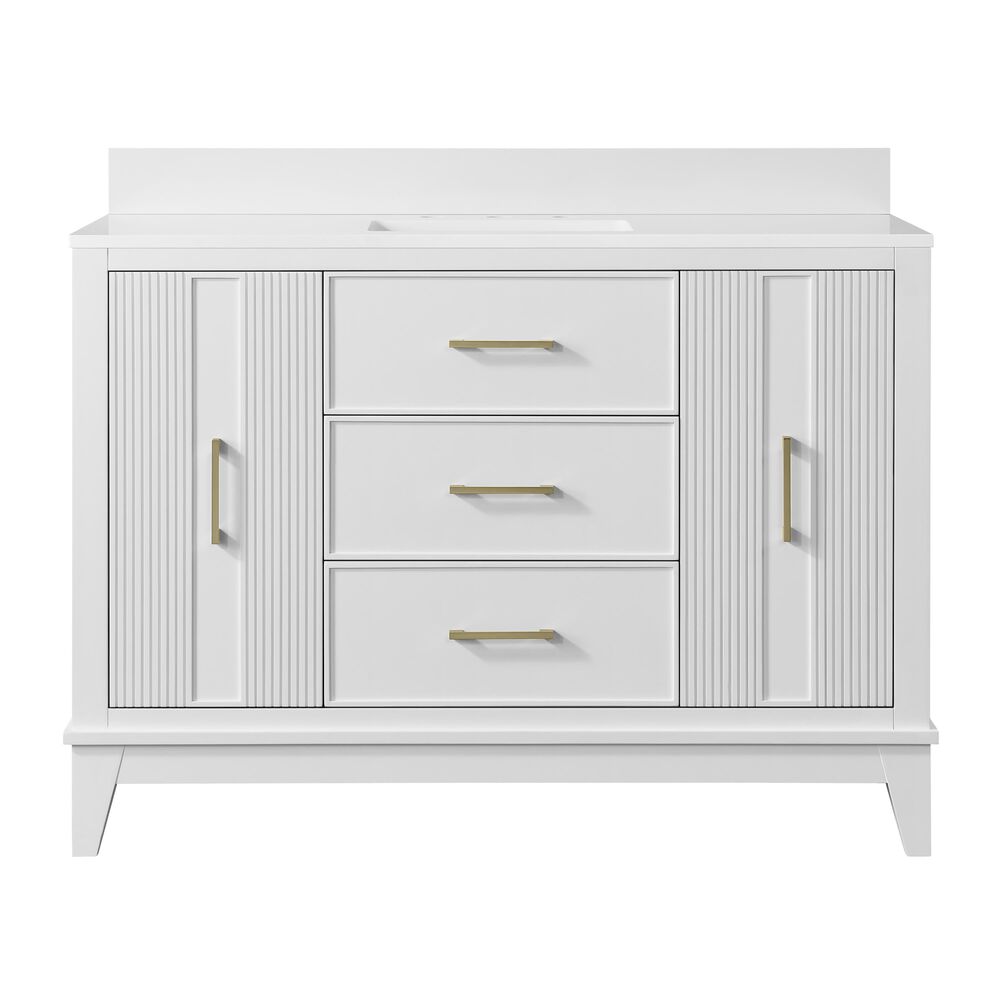 37B Fenwick 48" Single Bathroom Vanity in Bright White with Glossy White Composite Stone Top and Backsplash, , large