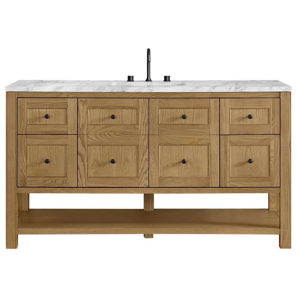 James Martin Vanities Breckenridge 60" Single Bathroom Vanity in Light Natural Oak with 3 cm Carrara White Marble Top and Rectangular Sink, , large