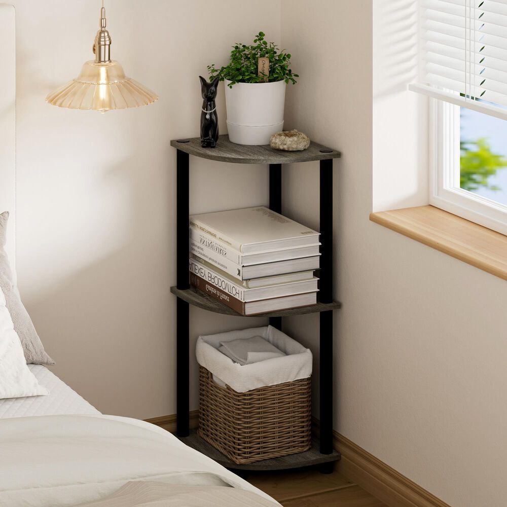 HOMLUX Turn-N-Tube 3-Tier Corner Bookshelf in French Oak and Black, , large