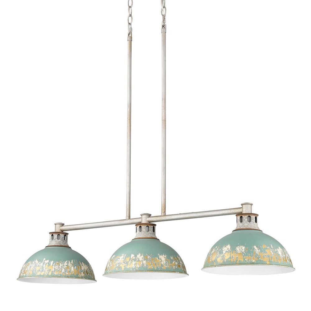 Golden Lighting Kinsley 3-Light Linear Pendant with Antique Teal Shade in Aged Galvanized Steel, , large