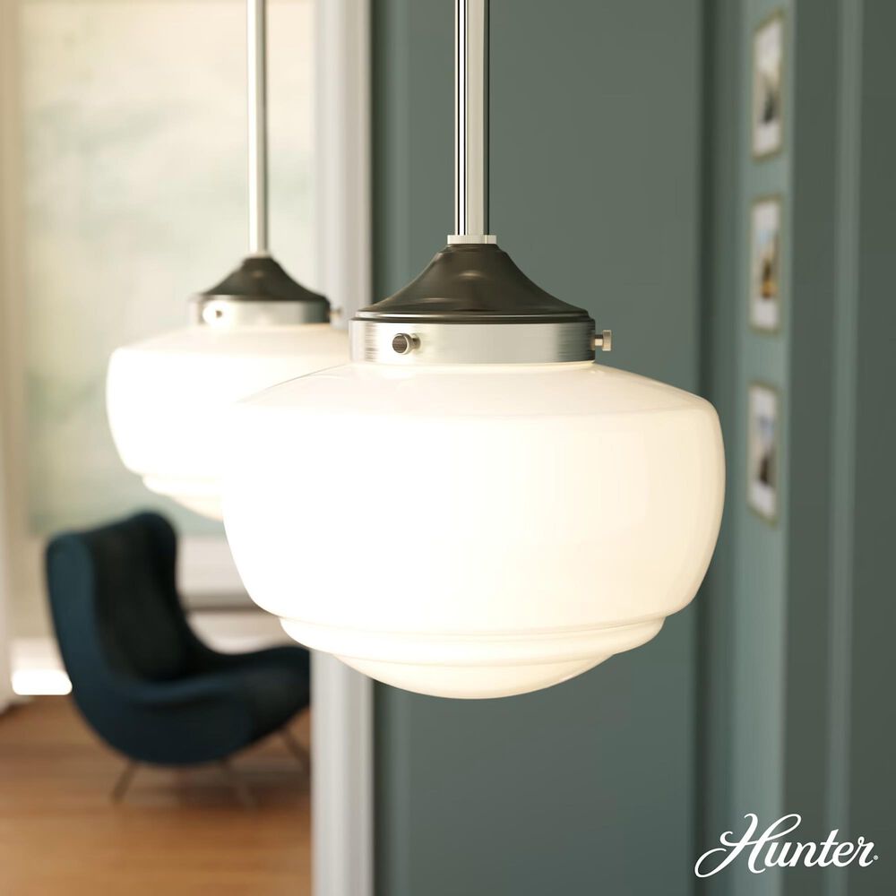 Hunter Saddle Creek 1-Light Mini Pendant with Shiny Cased White Glass in Brushed Nickel, , large