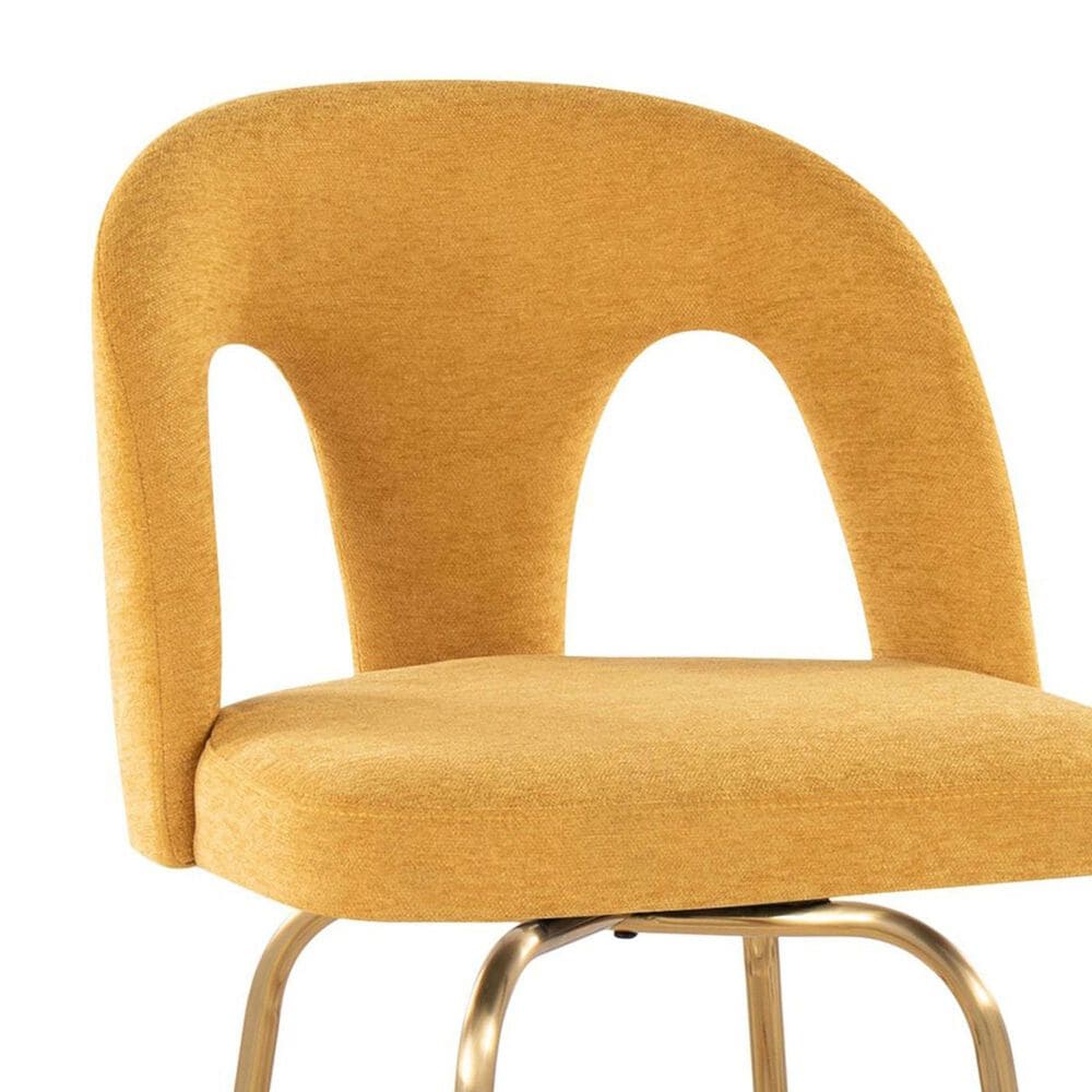 LumiSource Ava Swivel Counter Stool with Yellow Fabric Upholstery in Gold (Set of 2), , large