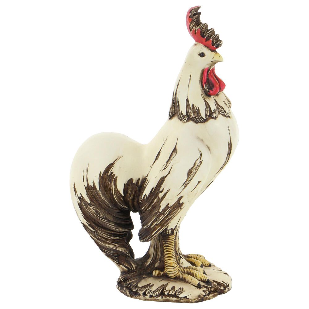 Maple and Jade 15&quot; Farmhouse Rooster Garden Sculpture in Distressed White, Red, Yellow and Brown, , large
