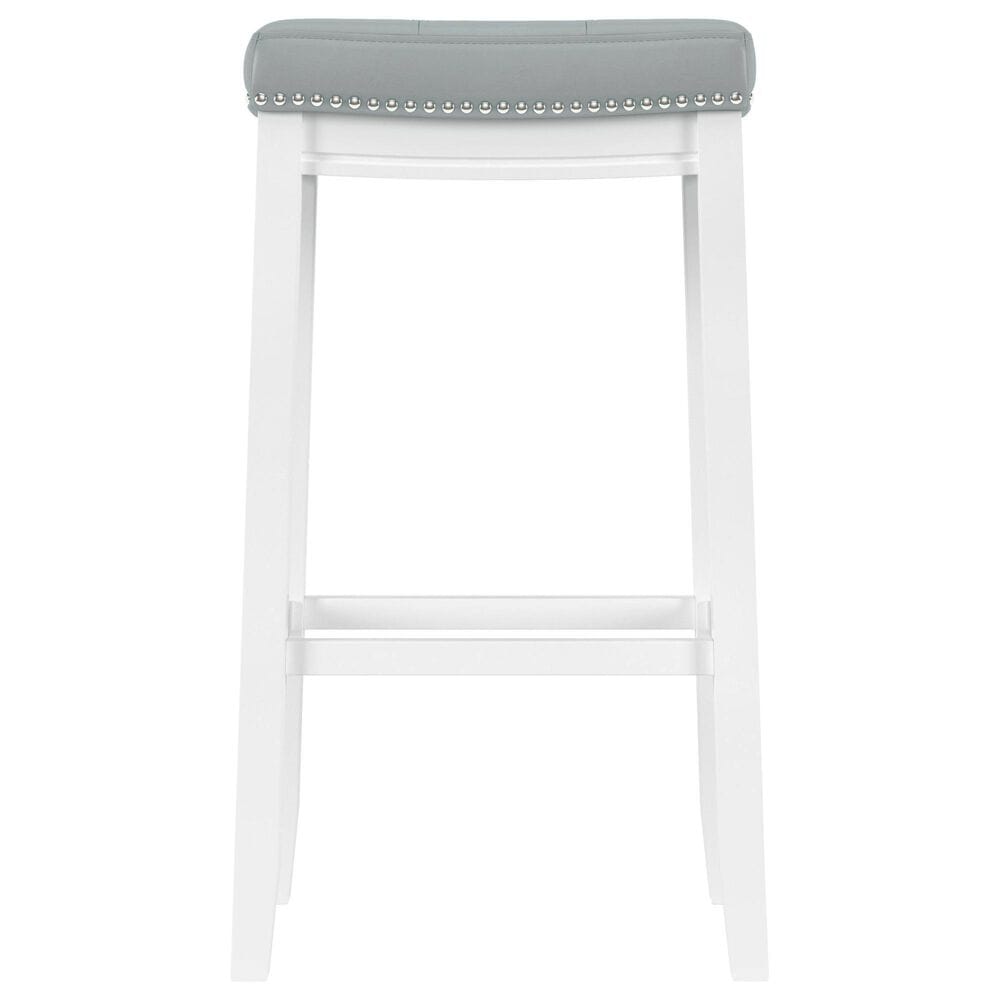 Linon Home Decor Claridge Bar Stool with Light Grey Cushion in White, , large