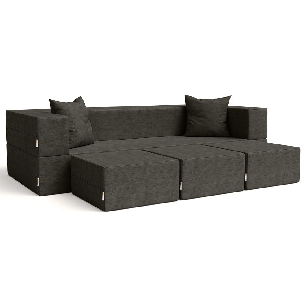 Jaxx Zipline 4-Piece Stationary Convertible Sleeper Sofa in Charcoal Velvet, , large