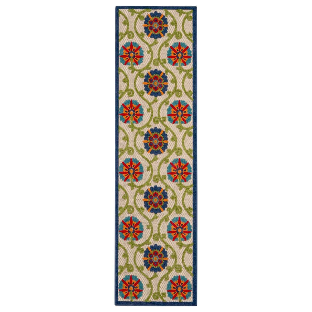 Nourison Aloha ALH19 2"3" x 12" Blue and Multicolor Indoor/Outdoor Runner, , large